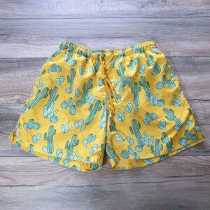 George Swim Trunks Yellow Cactus Print Shorts Elastic Drawstring L 36-38 Pool